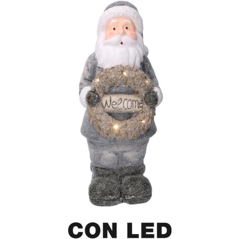 LED resina Papá Noel con guirnalda gris 21,5x19,5h51 cm (1/5)
