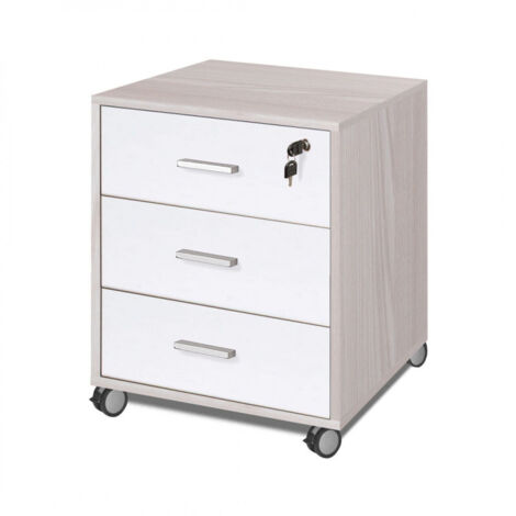Cómoda de oficina de tres cajones con ruedas Olmo blanco 50x41x h70 cm