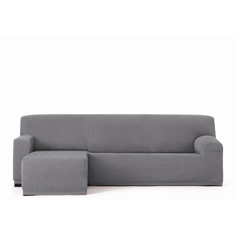 Funda sofá elástica Troya península izquierda reposabrazos corto gris 250/310 (1/5)