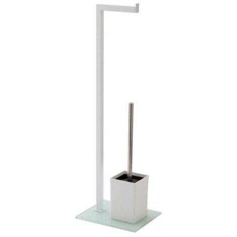 Mueble de baño blanco con portaescobillas y portarrollos con base de cristal