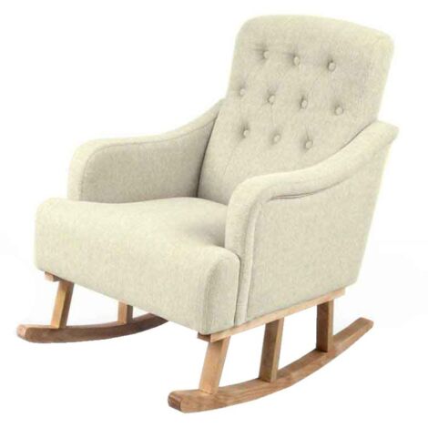 Webmarketpoint – Sillón mecedora crema elegante – Estructura de madera – Asiento de tela – Dimensiones 62 x 65 x 85 cm (1/2)