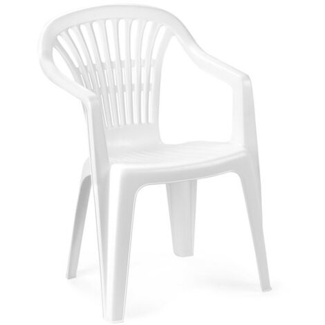 Silla Scilla de resina plástica blanca dura, apilable con reposabrazos