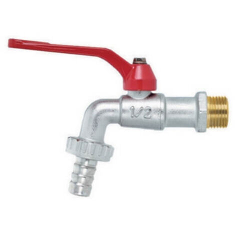 Grifo de bola con portamanguera y palanca roja 1/2" - F-Brico Faidf (1/5)