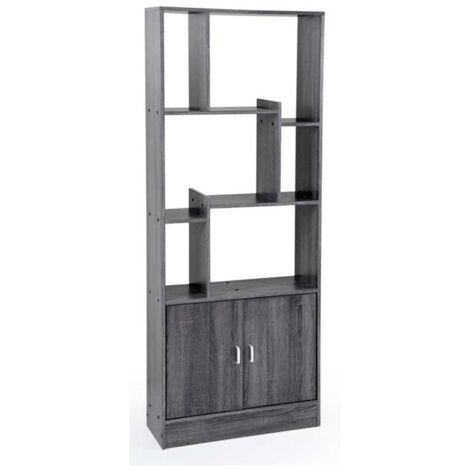 Librería de oficina desestructurada con compartimento gris cerrado 70 x 24 x 170 cm (1/3)