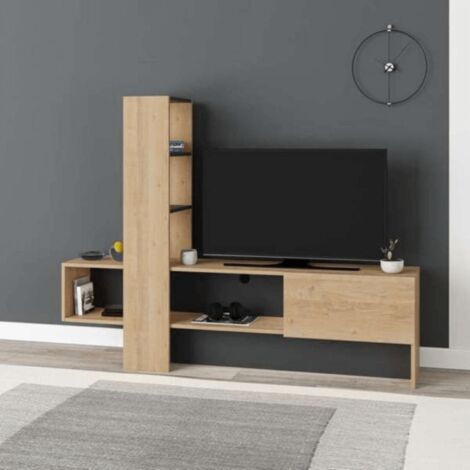 Mueble TV Troya en roble antracita con puerta abatible (1/5)