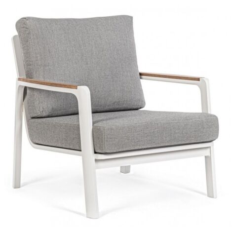 Sillón de Exterior de Aluminio-Madera con Cojín Blanco (1/5)