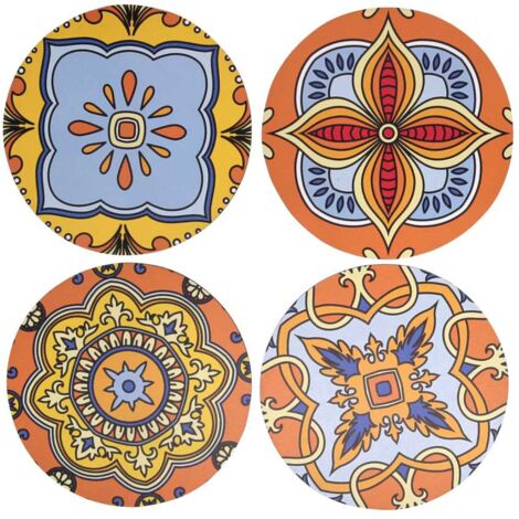 Conjunto de 4 baldosas de madera naranja redondas de ø20x0,5 cm