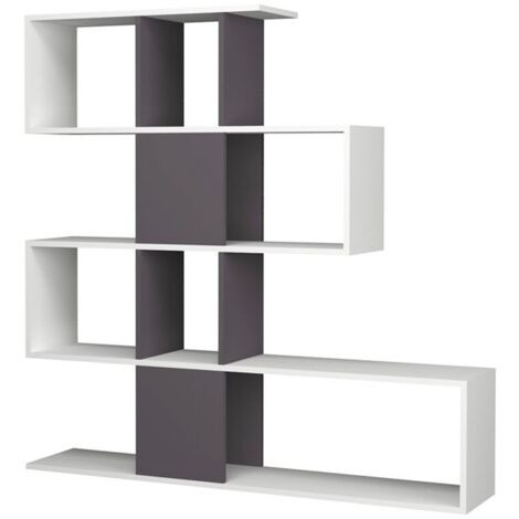 Estantería librería 4 niveles 9 compartimentos blanco gris 145x29xh.145 cm (1/5)
