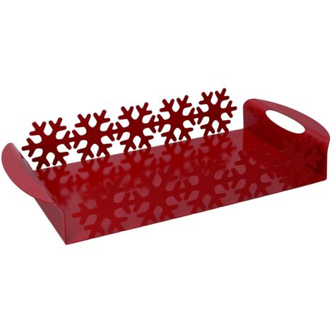 Bandeja rectangular de metal rojo copo de nieve cm41x20h6,5 (1/5)