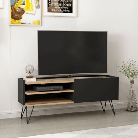 Mueble TV Aral negro y nogal con puerta abatible (1/5)
