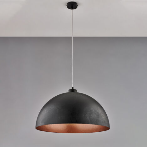 Sospensione diametro 50 in ferro laccato nero con decorazione esterna nera e decorazione interna rame antico con cavo elettrico regolabile 1 luce H.30 - MAX 130 - Ø50