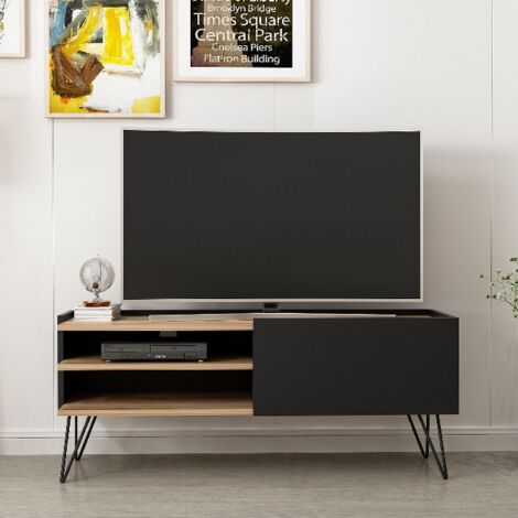 Mueble TV Aral negro y nogal con puerta abatible (1/5)