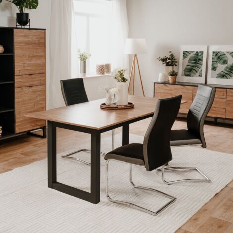 Mesa extensible Austin 80A con tablero color madera y patas en antracita H75xL160 (+40)xP90. (1/4)