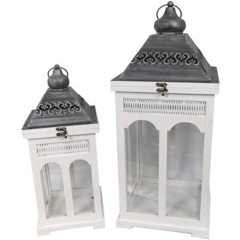 Farol de madera metal 1-2 cuadrado blanco plata cm27x27h63 (1/3)