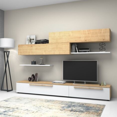 Mueble de almacenaje en roble alerce blanco 260x42xh.220 cm