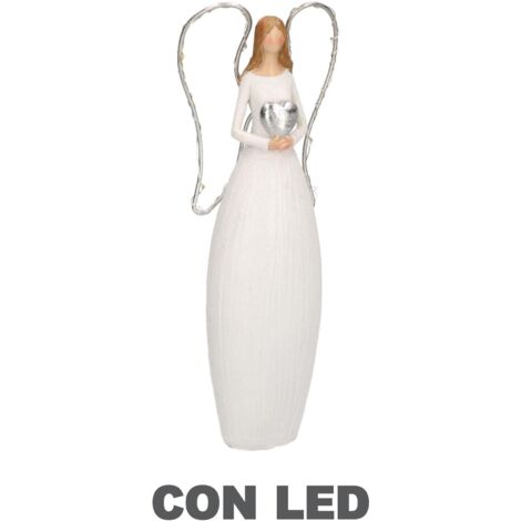 Ángel de resina blanca con led y corazón cm10x5h24 (1/5)