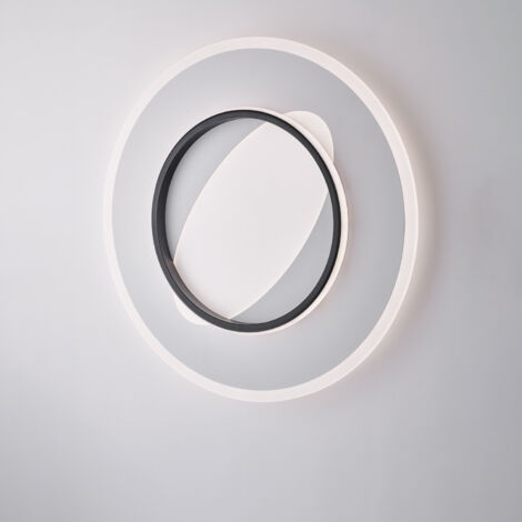 Plafoniera in metallo e alluminio laccato bianco e nero con led integrato CCT + telecomando H.6 - Ø 50