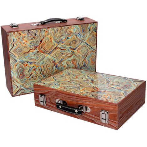 Caja maleta de madera verde 1-2 con borde marrón cm34x9,3h24 (1/5)