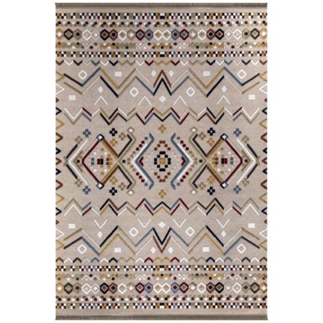 Alfombra antideslizante beige multicolor con adornos de colores 160x230 (1/5)