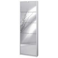 Zapatero delgado con cinco puertas en Ash White espejo 63x18x h190 cm