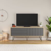 Mueble de TV Picadilly con Estructura de Roble y 2 Puertas Abatibles Antracita H57 x L139 x P36 cm