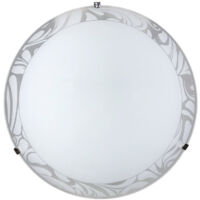 Plafón 1xE27 con Ganchos en Cromo y Placa Cristal Blanco