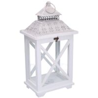 Farol de madera rectangular de metal blanco cm23x17h45