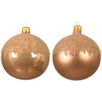Bola de Navidad oro rosa surtido con parte superior recubierta de purpurina Ø8 cm