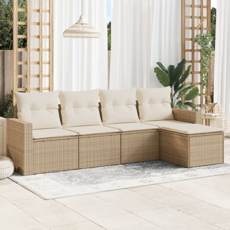 Juego de sofás jardín con cojines 5 pzas ratán sintético beige (1/3)