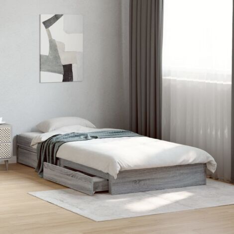 Cama con cajones madera ingeniería gris Sonoma 100x200 cm vidaXL