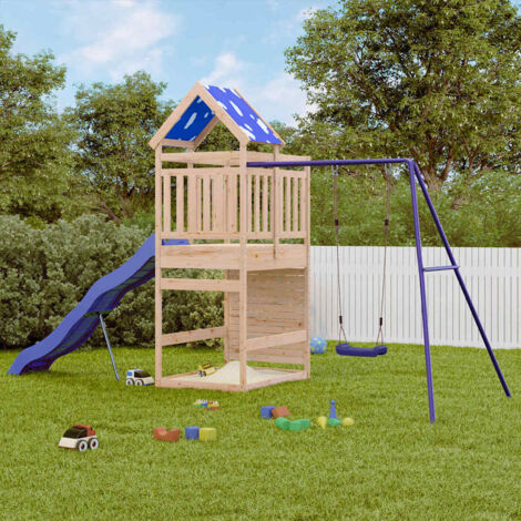 VidaXL Parque Infantil De Exterior De Madera Maciza De Pino – Torre Con Pared De Escalada Y Arenero, 131x52,5x208 Cm