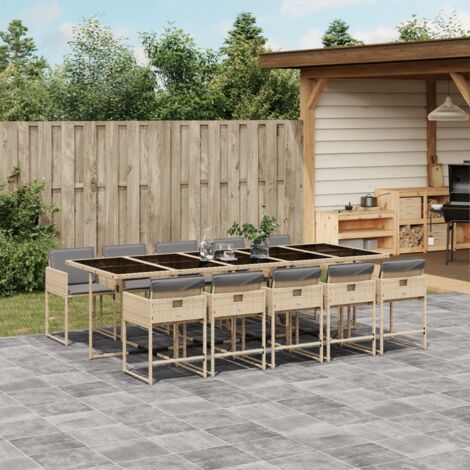 Set comedor de jardín 11 pzas con cojines ratán sintético beige (1/5)