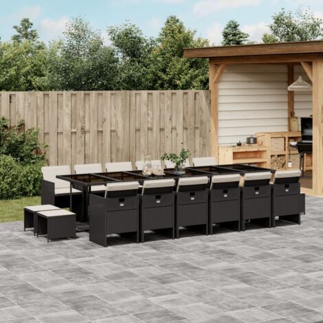 Set de muebles jardín 17 pzas con cojines ratán sintético negro (1/5)