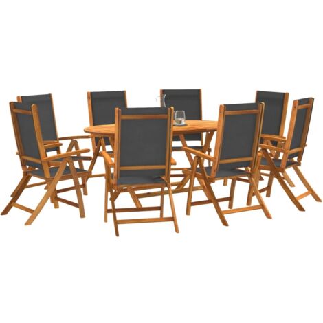 Juego comedor de jardín 9 pzas madera maciza acacia y textileno