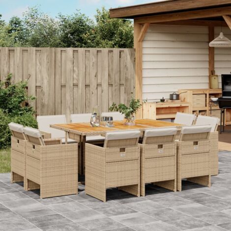 Set comedor de jardín 11 pzas con cojines ratán sintético beige (1/5)