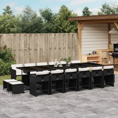 Set de muebles jardín 17 pzas con cojines ratán sintético negro (1/5)