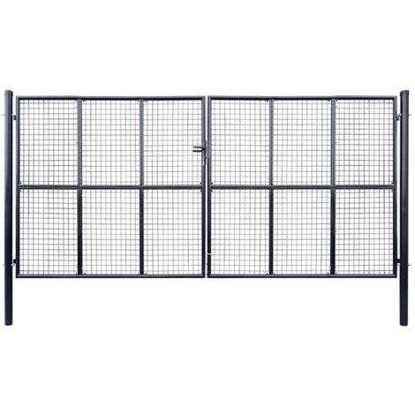 Puerta de jardín de malla de acero galvanizado 415 x 175 cm gris
