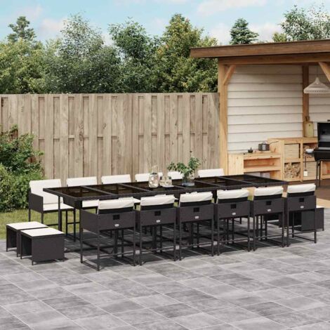 Set de muebles jardín 17 pzas con cojines ratán sintético negro