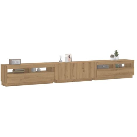 Mueble de TV luces LED madera roble artisan 300x35x40 cm