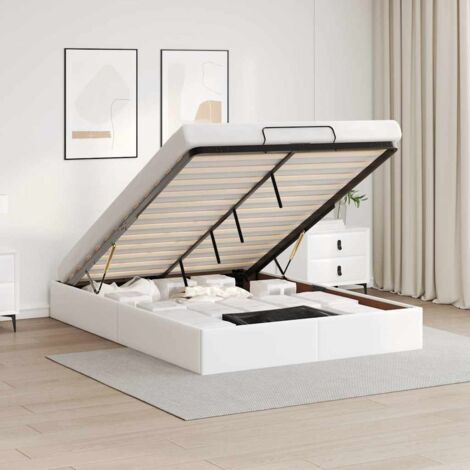 Estructura de cama otomana sin colchón blanco 140x190cm