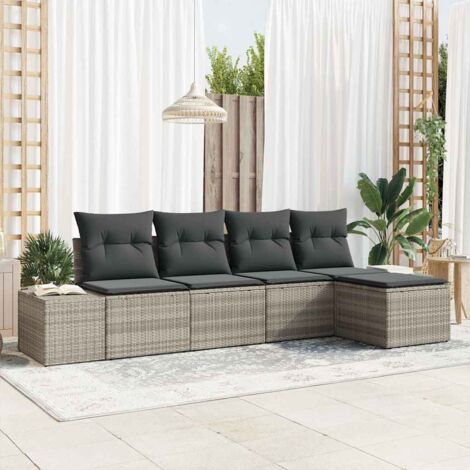 Conjunto de sofá de jardín 5 pcs Gris Claro ratán sintético (1/5)