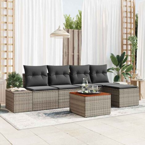 Conjunto de sofá de jardín con cojín 6 pcs Gris Poliratán (1/5)