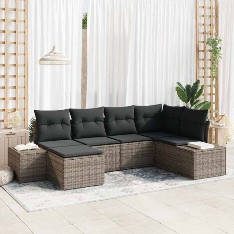 Conjunto de sofá de jardín con cojín 6 pcs Gris ratán sintético