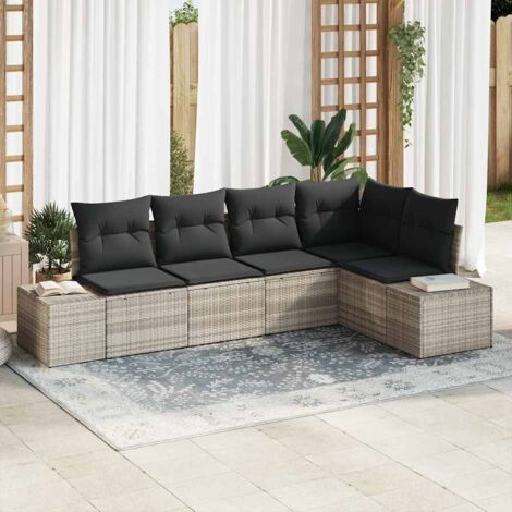 Conjunto de sofá de jardín 5 pcs Gris Claro ratán sintético (1/5)