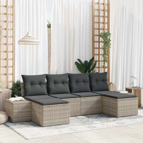 Conjunto de sofá de jardín 6 pcs Gris Claro ratán sintético (1/5)