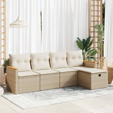 Juego de sofás jardín con cojines 5 pzas ratán sintético beige (1/5)