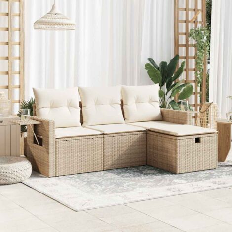 Juego de sofás jardín con cojines 4 pzas ratán sintético beige (1/5)