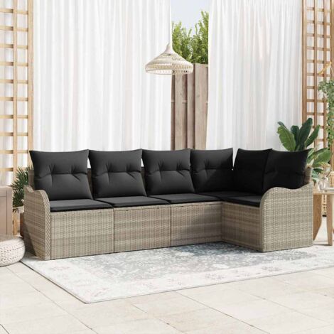 Conjunto de sofá de jardín 5 pcs Gris Claro ratán sintético (1/5)