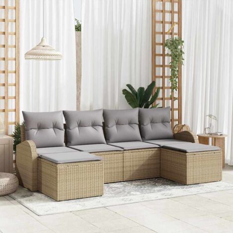 Juego de Sofá 6 pcs Beige y gris claro ratán sintético (1/5)
