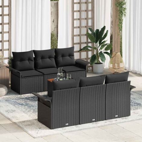Conjunto de sofá de jardín 7 pcs Negro Poliratán (1/5)